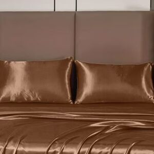 Luxurious Brown Satin Pillow Cases (2) 0137
